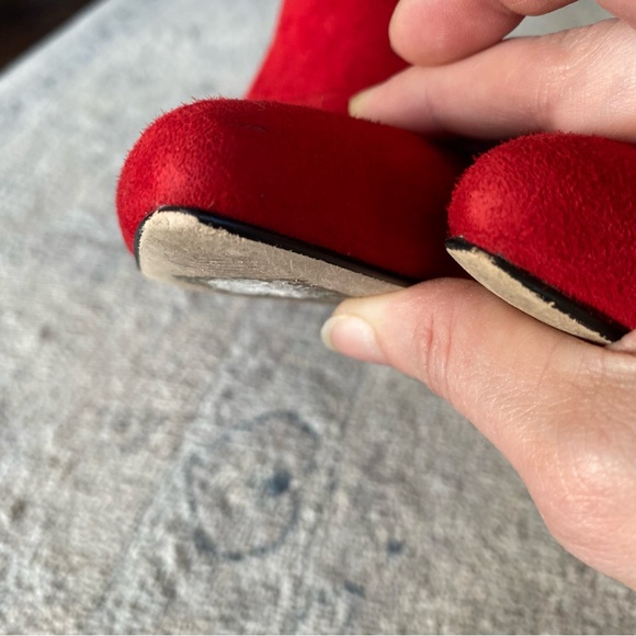Red Suede Leather Block Heel Pointed Toe Boots Chelsea & Violet 7-7.5 - Picture 3 of 10